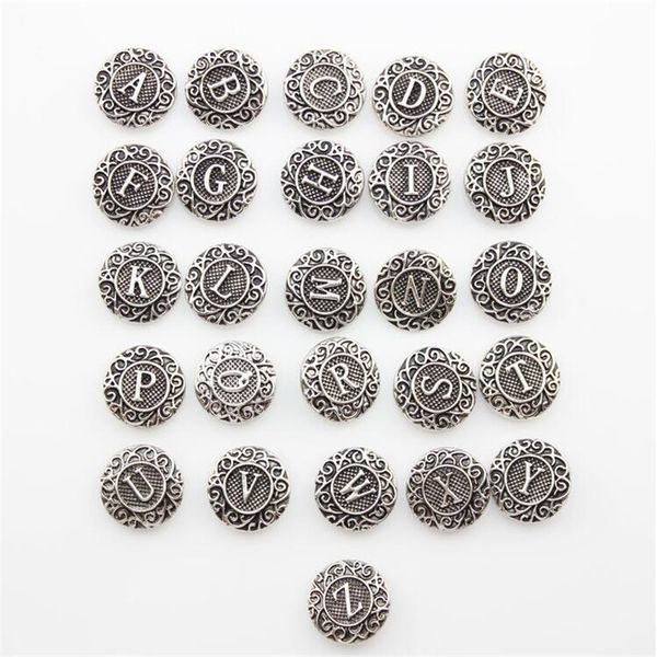 

snap button jewelry antique silver button snap fit snaps button bracelet initial a-z alphabet letter 18mm mixture wholesale za0026