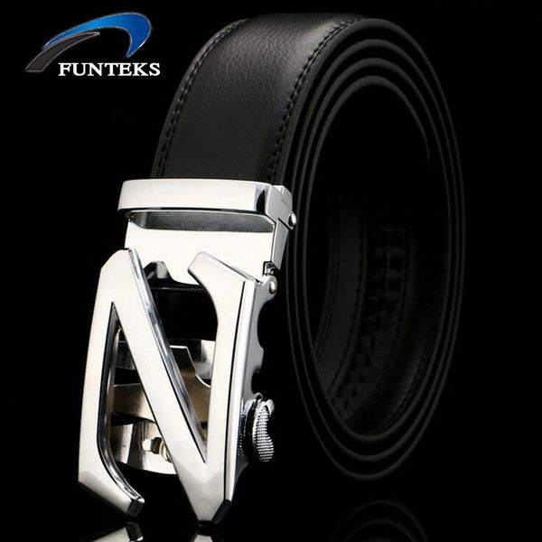 

wholesale- funteks men belt 2017 designer genuine leather belts for men brand automatic buckle business men strap male ceinture homme, Black;brown
