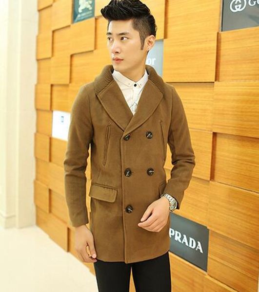 

europe and the united states the new boutique han edition men winter long double-breasted woolen cloth trench coat / m-2xl, Black