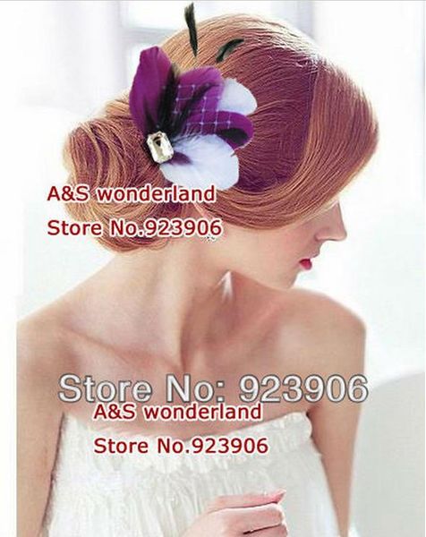 2019 Peacock Feathers Purple White Veil Feather Hairpiece Feather