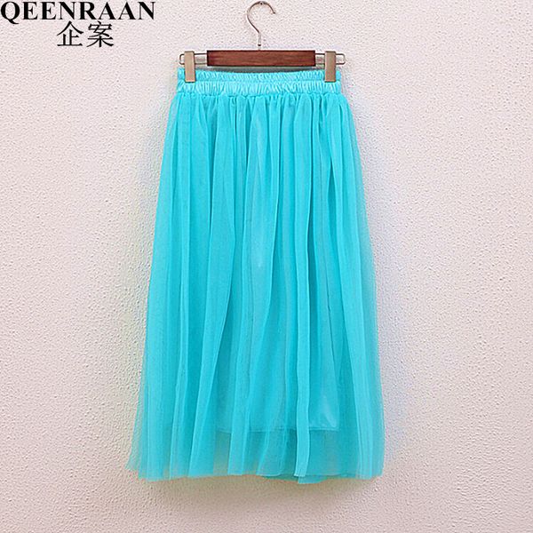 

wholesale- spring summer womens tulle skirts faldas high waist elastic long skirt female pleated fluffy tutu skirt jupe longue femme saia, Black