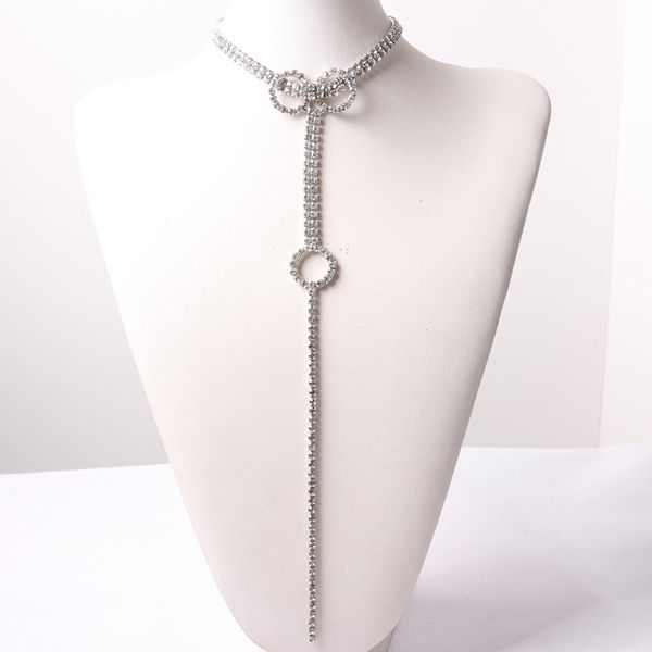 

fashion brand crystal choker necklace women rhinestone tassel statement necklace pendant colliers maxi jewelry rock bijoux, Silver