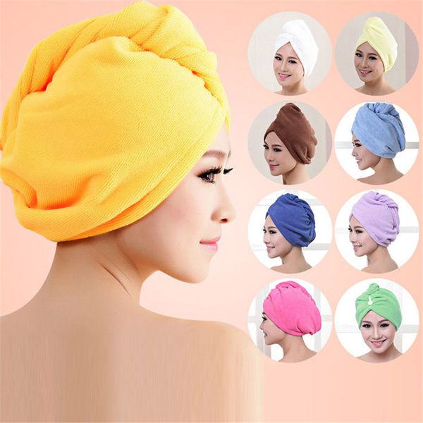 

wholesale- new microfiber hair wrap towel hat turban women twist quick drying dry cap ladies plush bath spa solid p102