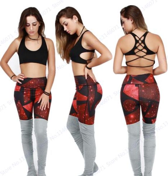 Seksi Spor Salonu Spor Yoga Pantolon Kırmızı Yıldızlı Gece Spor Pantolon Slim Fit Skinny Gri Koşu Tayt Bayanlar Patchwork Konu Tayt