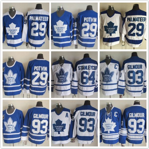 

Vintage Toronto Maple 29 MIKE PALMATEER 64 STANLEYCUP 93 Doug Gilmour white blue Ice Hockey Jerseys
