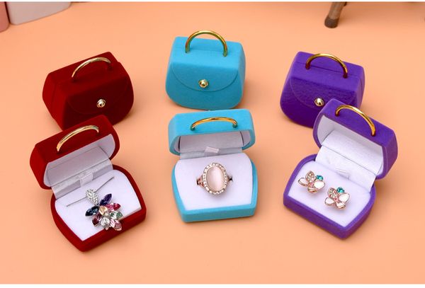 

[simple seven]festival lovely purple handbag ring box blue plastic flocking necklace jewelry box red earring ear stud case for children, Black;white