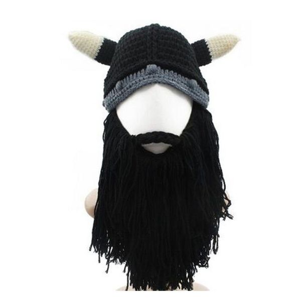 

novel funny personality autumn winter knitting big beard ox horn cap cosplay hat viking knight helmet creative gifts ing, Yellow