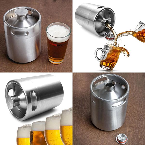 NUOVO Acciaio inossidabile 2L Flagon Fiaschette Mini bottiglia di birra Botti Barile di birra Tappo a vite Birra Growler Homebrew Pentola di vino Bicchieri Party WX-C07