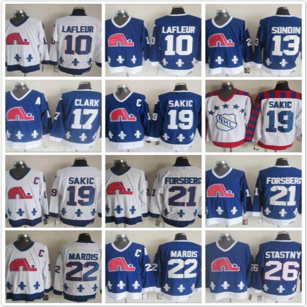 

Vintage Quebec Nordiques 10 Guy Lafleur13 Sundin 19 Joe Sakic 17 Wendel Clark 21 Forsberg 22 Mario 26 White blue Ice Hockey Jerseys