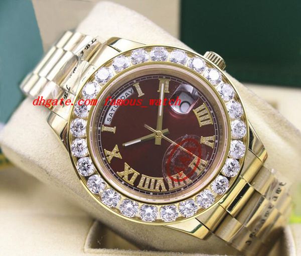 

luxury new amazing brown dial mens 2 ii 18k 41mm automatic mechanical movement yellow gold bigger diamond ceramic bezel men watches, Slivery;brown