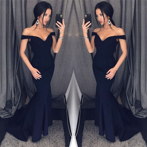 

2017 new black off-the-shoulder prom dress long mermaid evening dress ruffles bottom backless bridesmaid dresses, Black;red