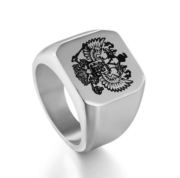 

3d carve double-headed imperial eagle ring byzantine emperor russian federation coat of arms rings (silver 7-14#)