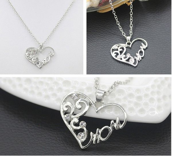 

hollow mom necklaces for mothers day silver tone heart pendent chokers necklaces jewelry gift for mom, Golden;silver