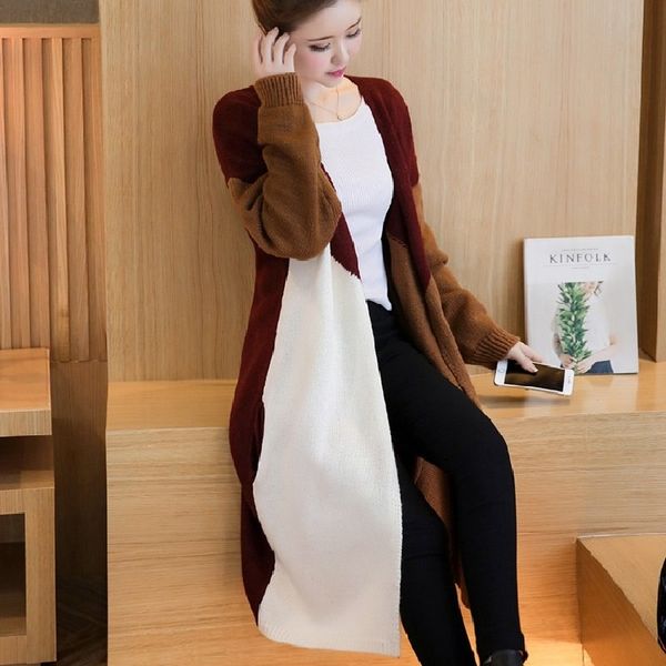 

wholesale- loose women cardigans fashion stitching colors ladies sweater 2016 fall winter knitting outerwear brand sweaters sw100, White;black