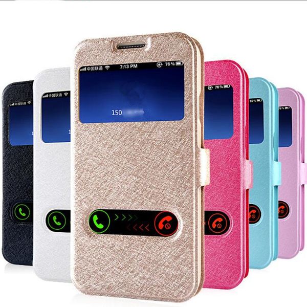 

Роскошные окна телефон case для galaxy note 2 3 S4 S5 шелк pattern искусственная кожа 2 окна защитная крышка флип держатель defender case DHL GSZ323