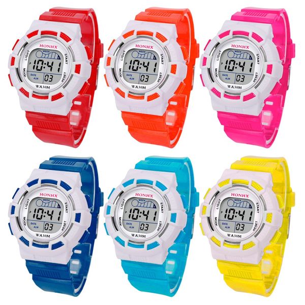 

honhx waterproof children boys digital led sports watch kids fashion alarm date watch gift reloj hombre watch, Slivery;brown