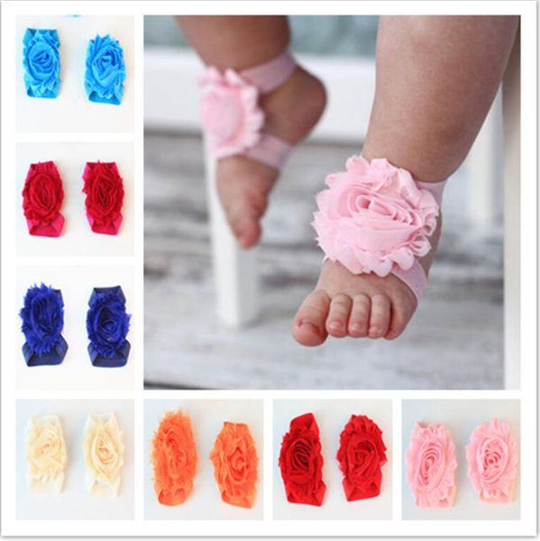 

baby sandals infant chiffon foot flower barefoot foot flower ties decoration infant children girl kids first walker shoes pgraphy props