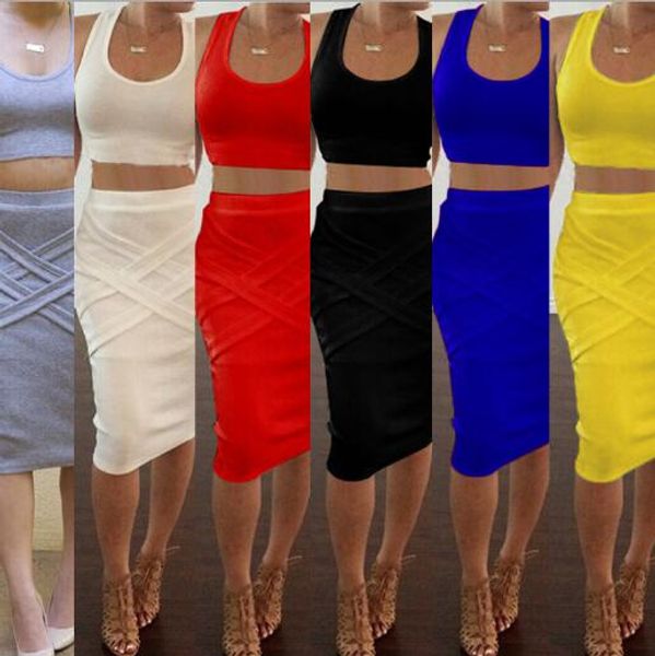 

2017 Spring Casual Clothing 2 Piece Sets Women's Slim Midi Bodycon Tunic Sexy Club Outfit Party Elegant Bandage Dresses