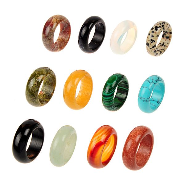 10 stücke verkauf gemischt zufällige farbe naturstein glatte agate mode finger ringe schmuck für frauen männer echt sortiert quarz kristall band ringe