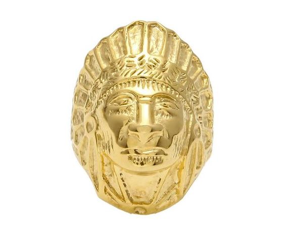 

men stainless steel ring hip hop punk style gold ancient maya tribal indian chief rings fashion metal jewelry size 8 9 10 11 12, Golden;silver
