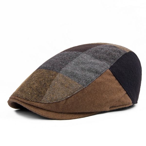 

wholesale-male cap autumn and winter woolen casual outdoor men fashion vintage plaid beret, Blue;gray