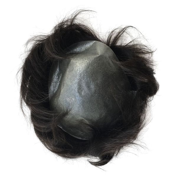

b-зона супер тонкая кожа pu v петли девы человеческие волосы мужские toupee, Black