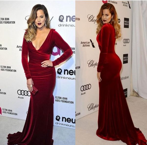 

burgundy v neck long sleeve mermaid velvet fabric evening dresses charming celebrity gowns prom dress, Black