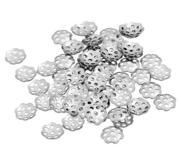 

100pcs 6mm stainless steel receptacle flower bead cap spacer bracelet necklace exquisite environmental receptacle findings components, Bronze;silver