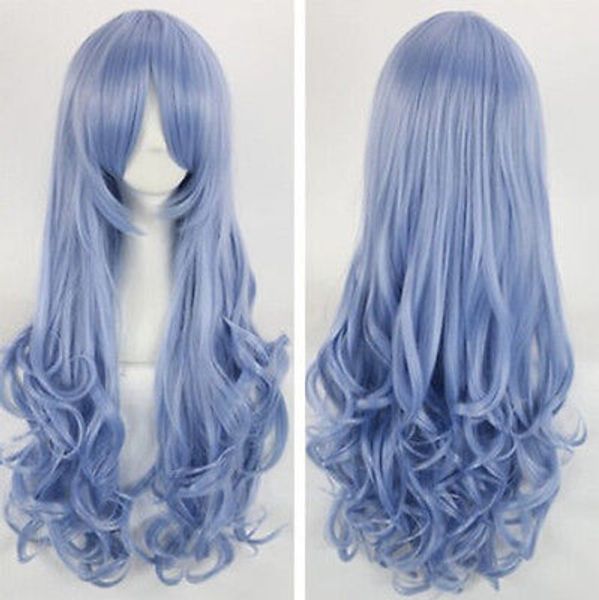 

gt;>>new cosplay date a live long wavy blue wig, Black;brown