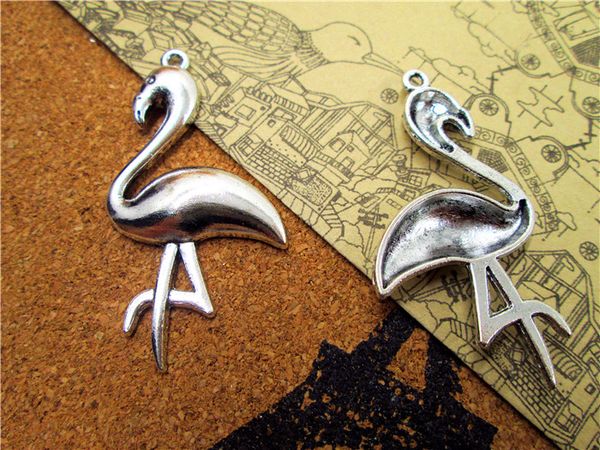 

30pcs--crane charms, antique silver crane bird charms pendant 25x47mm, Bronze;silver