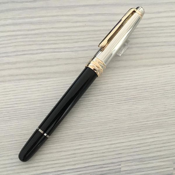 

Luxury 14K mon MB Silver and black AG925 canetas escolar boligrafos metal fountain pen 4810 Middle size nib ink pen