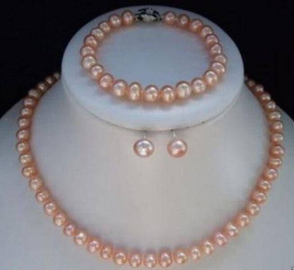 

7-8mm pink akoya pearl necklace bracelet earring sets, Black