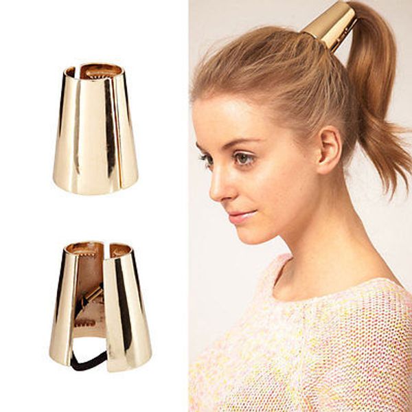 

whole punk rock metal circle ring hair cuff wrap ponytail holder band hair rope hair clips7859862