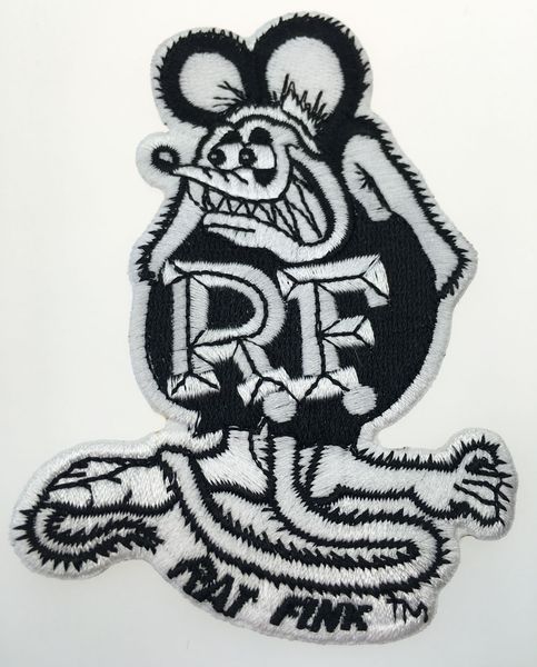 Top Quality bianco e nero Rat Fink ricamato ferro sulla toppa 100% ricamo patch distintivo fai da te accessori di stoffa patch nave libera