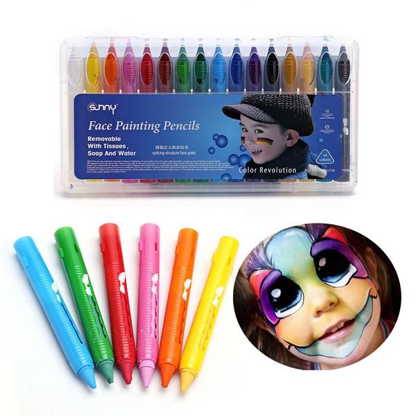 16 colori Matite per pittura del viso Struttura di giunzione Pittura per il viso Pastello Natale Body Painting Pen Stick per bambini Trucco per feste ZA2676