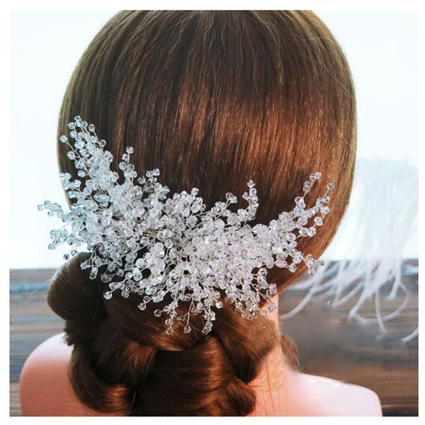 

luxury bride hair combs wedding hair accessories clips romantic women crystal beads hairwear hairpin bridal hair jewelry headdress, Slivery;golden