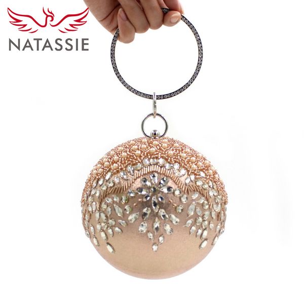 

wholesale-natassie women fashion khaki ball shape beaded bags evening party clutches purses elegant handbags for banquet blue yellow red