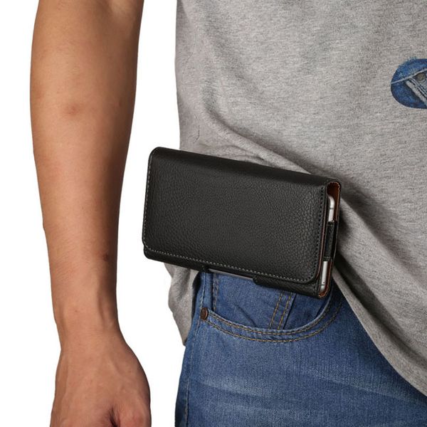 Capa universal de couro PU de grão de lichia para cintura com cinto de clipe para celular de 4,7 a 6,3 polegadas para iphone 11 Pro Max Samsung Note 10