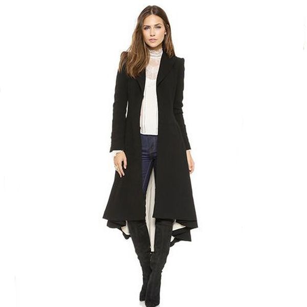 

new brand women autumn winter graceful woolen dovetail overcoat women long black trench british style tuxedo manteau femme overoats