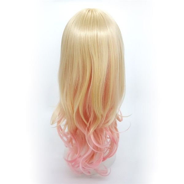 

xt934 fashion mix color blonde pink gradient de couleur 24 inch long deep curly wigs oblique bang lolita cosplay natural wig synthetic hair, Black