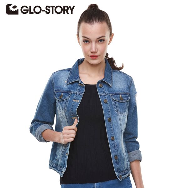 

wholesale- glo-story 2017 autumn and spring women denim jacket vintage harajuku oversize slim jeans women coat solid 1017, Black;brown