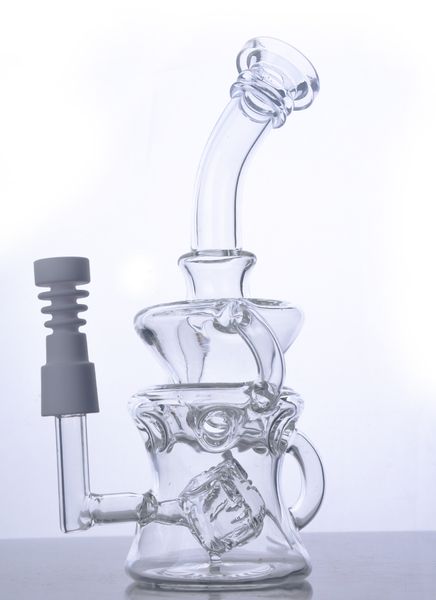 Bong in vetro Cyclone Helix doppio vetro riciclato tubo dell'acqua in tubo d'acqua concentrato piattaforme petrolifere con chiodo in ceramica 14 mm giunto