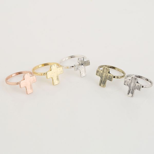 Everfast Wholesale 10pc/Lot Retro Big Cross Rings Серебряное золото розовое золото.