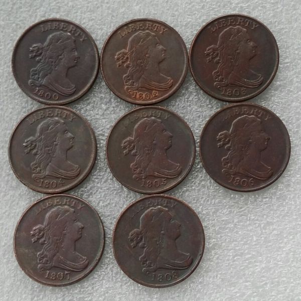 

Full sets(1800 1802 1803 1804 1805 1806 1807 1808) 8pcs DRAPED BUST HALF CENTS copy coins 100% Copper High Qulaity