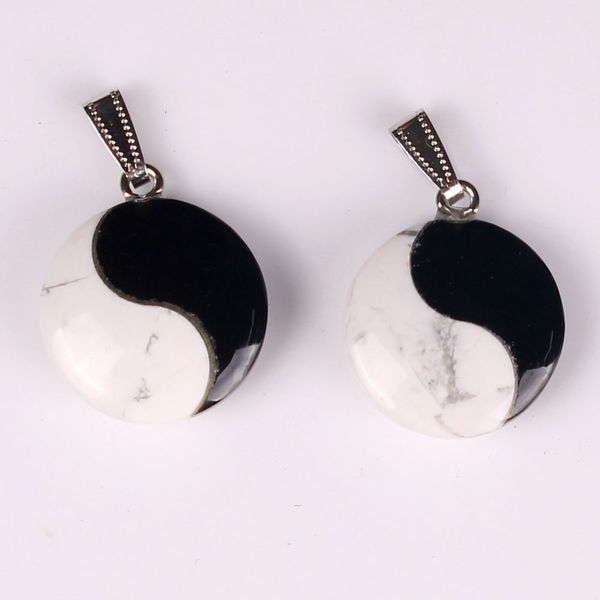 Pietra naturale Bianco Turchese e Onice Nero Giada Tai Chi Yin Yang Fortuna Charm Pendenti di Perle Cabochon Gioielli Fortunati Fare Regalo Di Compleanno