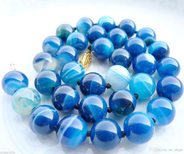 

10mm genuine rare blue chalcedony agate beads necklace, Silver