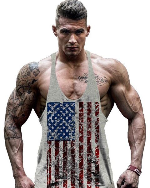 

men's t-shirt american flag design stringer singlets cotton gyms tank muscular fitness bodybuilding tank skull vest, White;black