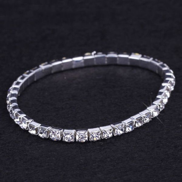 

24 pieces Lot Wedding Bridal Jewelry Elastic Crystal Rhinestone Stretch Silver Womens Bracelet Bangle Wholesale Wedding Accessories