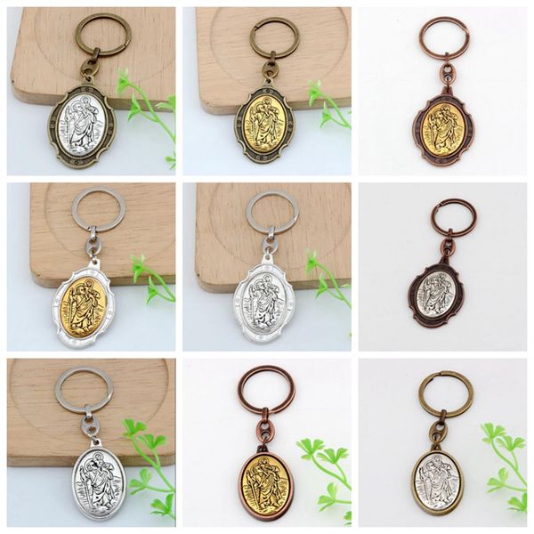 

mic 24pcs st. chriser keychain medal keychain motorcycle the automobile-2 inch large automobile protection keychain 12 colors, Slivery;golden