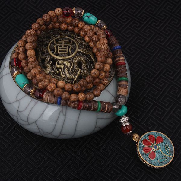 

Оптовая продажа-мода уклониться от эмали этническое ожерелье, дерево жизни старинные пластины Непал ювелирные изделия, ручной работы sanwood Бодхи бусины старинные ожерелье
